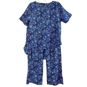 Womens Pants Outfit Size Large 2 Pc Blue White Paisley Hi Low Top /  Pants Comfy